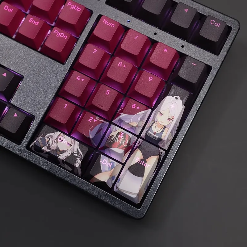 Teclas Conjunto Arquivo Azul Sorasaki Hina Keycap Pbt Tintura Subbed Backlit Keycaps Anime Gaming Key Caps para 61 87 104 108 Layout 108 - Imagem 2