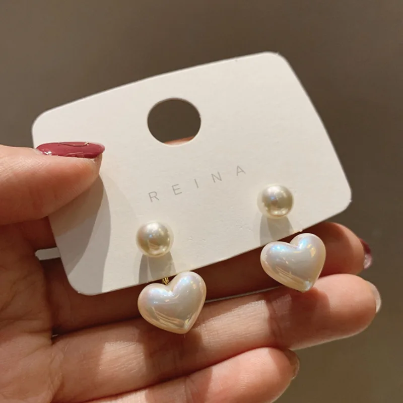 New Fashion Contracted Heart Pearl Fine Earrings Joker Sweet Elegant Temperament Women Drop Earrings