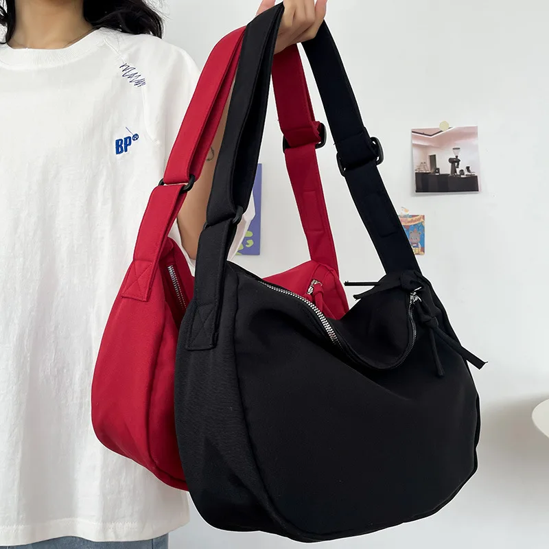 

Однотонные большие сумки через плечо для женщин, новинка 2023, летняя Модная студенческая сумка на плечо, Студенческая сумка-хобо для книг с коллажем