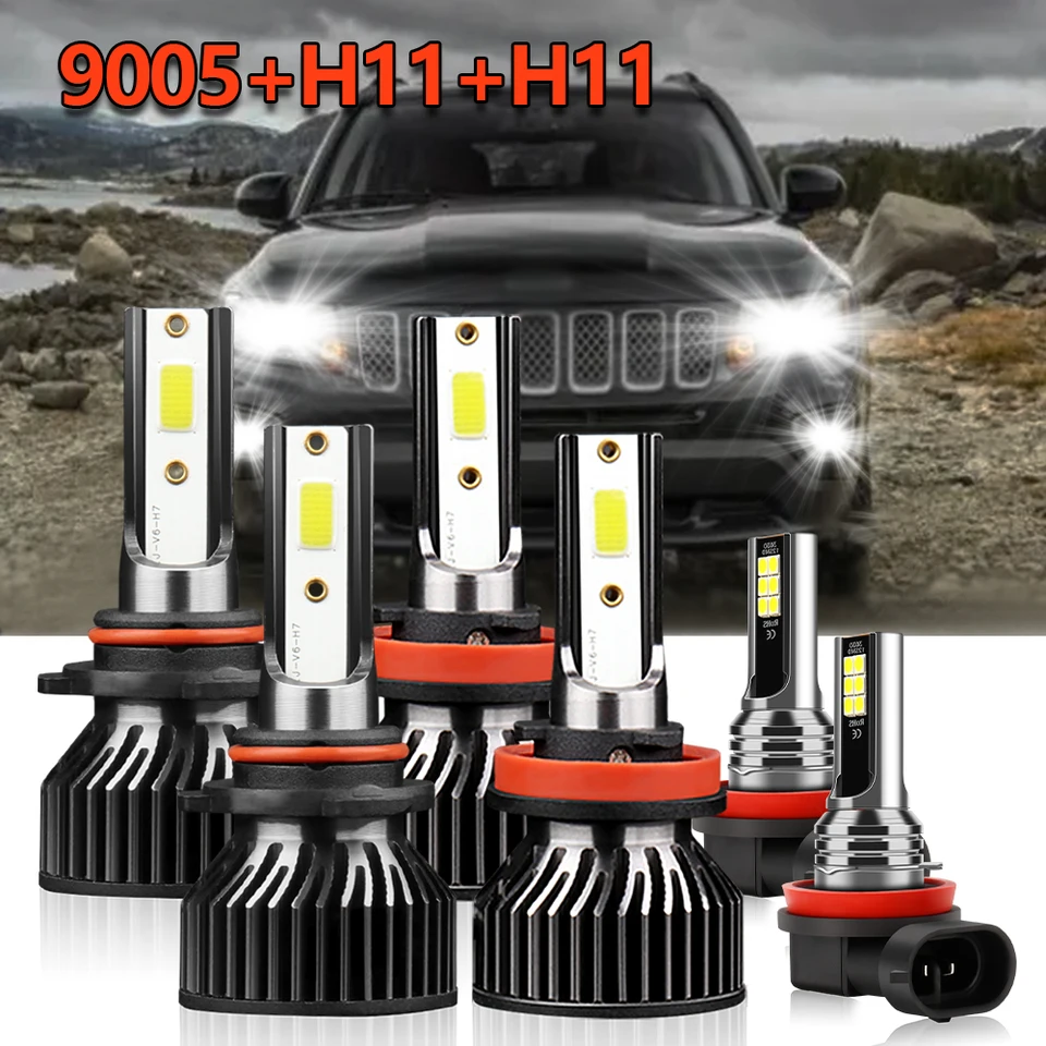 LED Headlight & Fog Light Bulb Combo For Jeep Cherokee 2014-2015 - 6000K Clear White, 9012 & 5202
