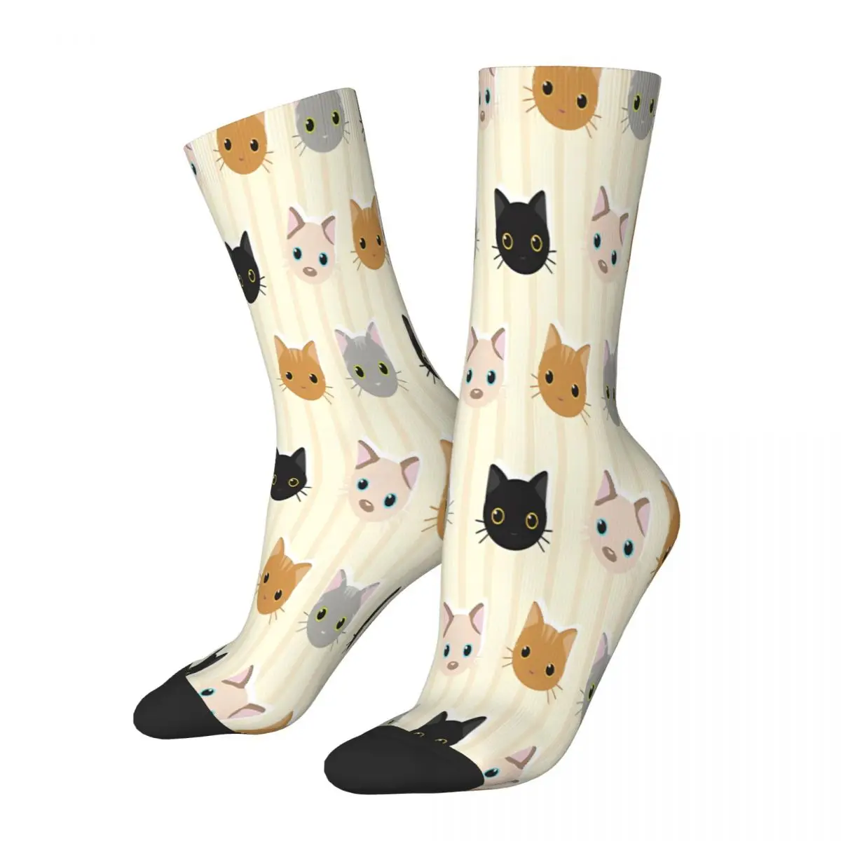 

Kittens Stripes Pattern Black Cat Halloween Meme Socks Male Mens Women Autumn Stockings Polyester