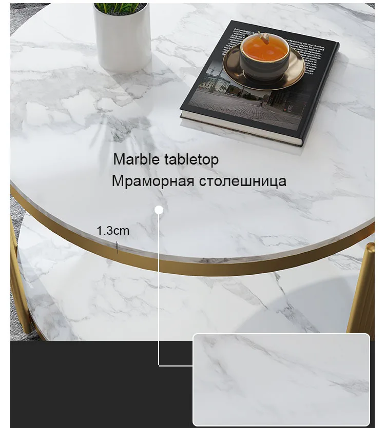 Light luxury style living room central dining table round coffee table double top rock steel coffee طاولة قهوة mesa