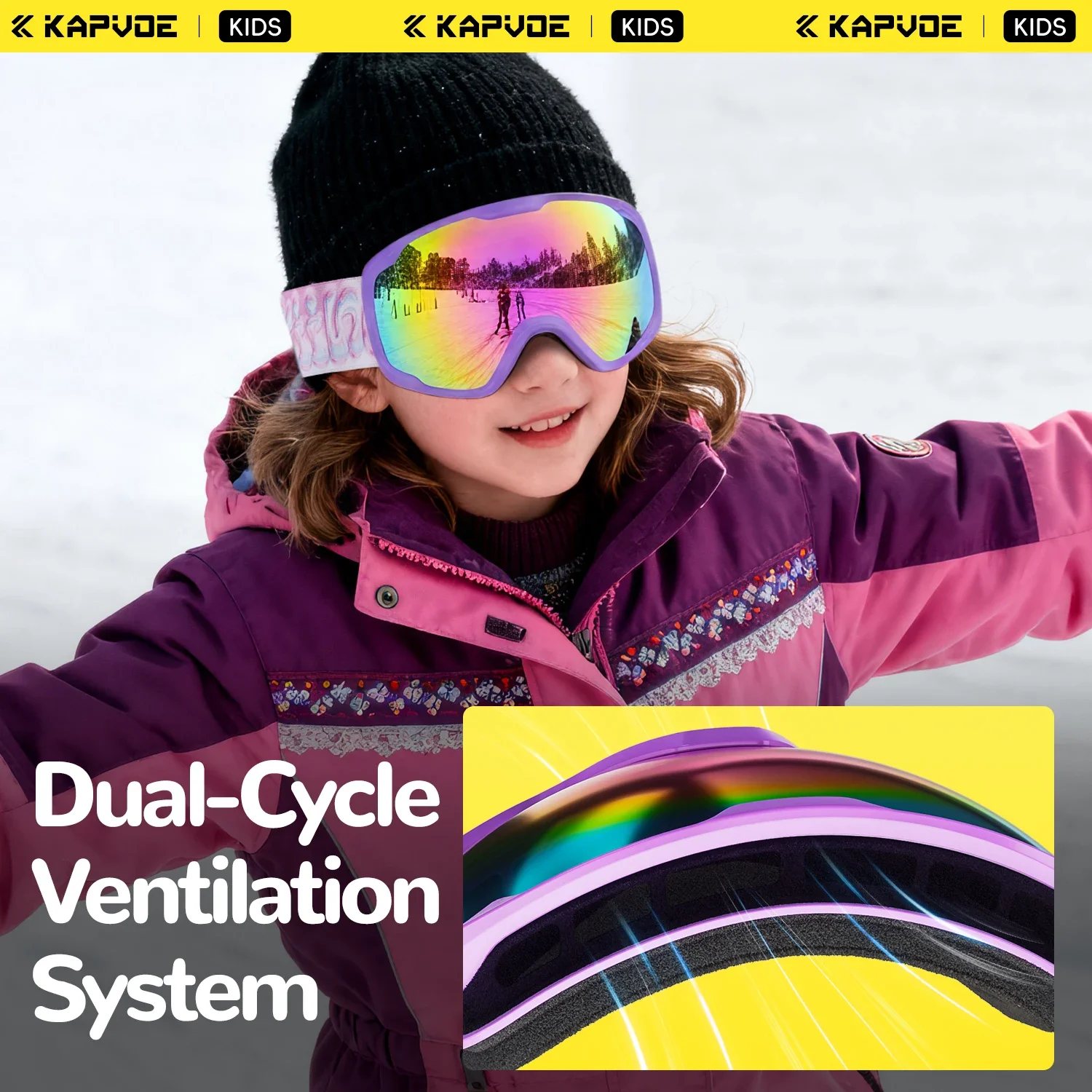 Kapvoe Kids Snow Goggles Boys Skiing Sunglasses Child Professional Anti-fog  Snowboard Goggles Double UV400 Kids Mask Glasses