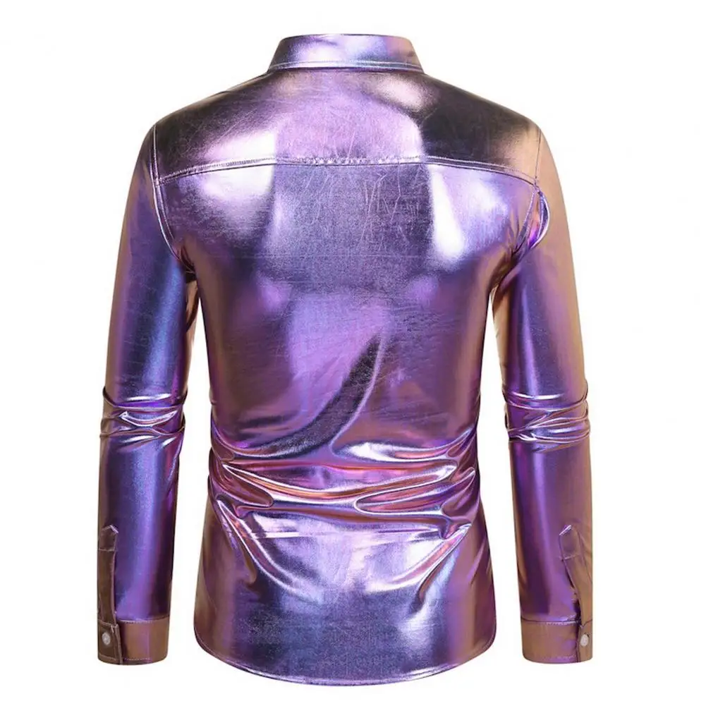 Lapel Long Sleeve Shirt Sequin Disco Shirt for Men Shiny Golden Long Sleeve Party Costume with Lapel Button Down for Christmas dress shirts men casual shirts