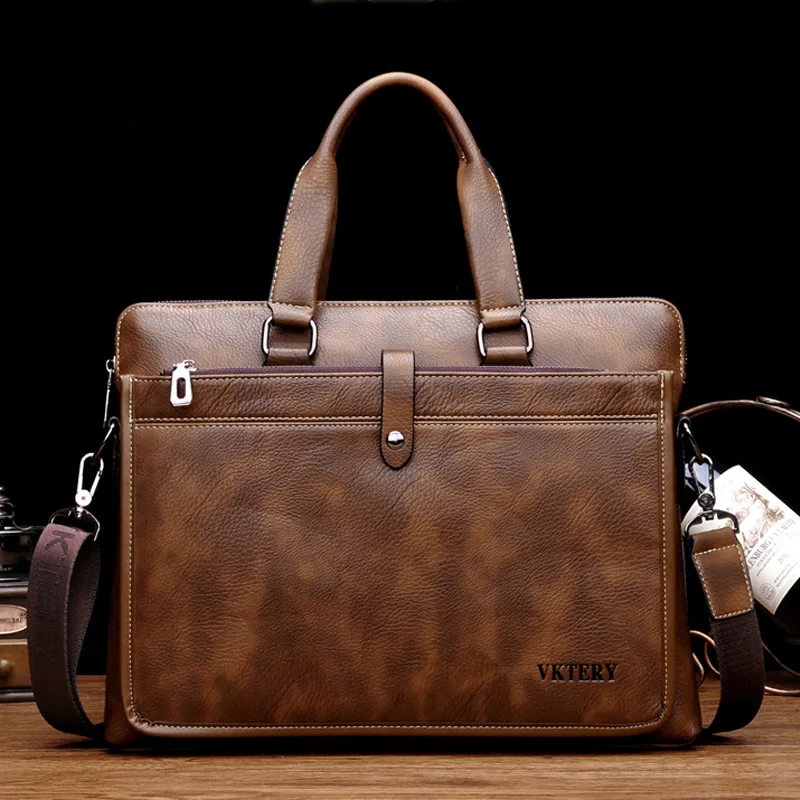 Luxury Business Men's Briefcase Vintage Leather Handbag Large Capacity Male Shoulder Crossboby Bag Office Laptop Bag