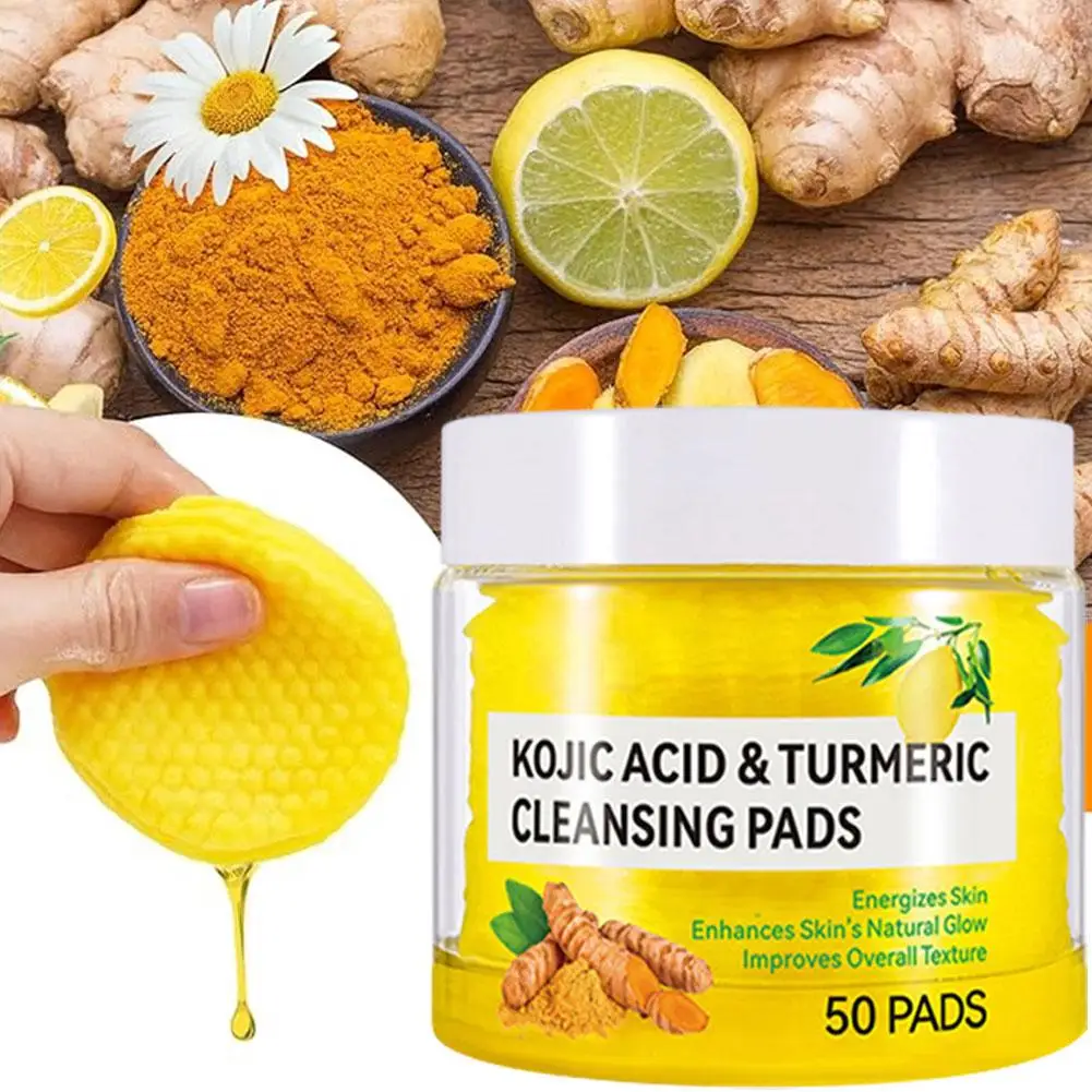 50pcs Turmeric Kojic Acid Cleansing Pads Facial Sponges For Face Deep Cleansing Exfoliating Daily Care Skin Care