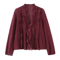 2026 new women's fashion casual temperament simple long sleeved V-neck design layered decorative shirt - Image 3