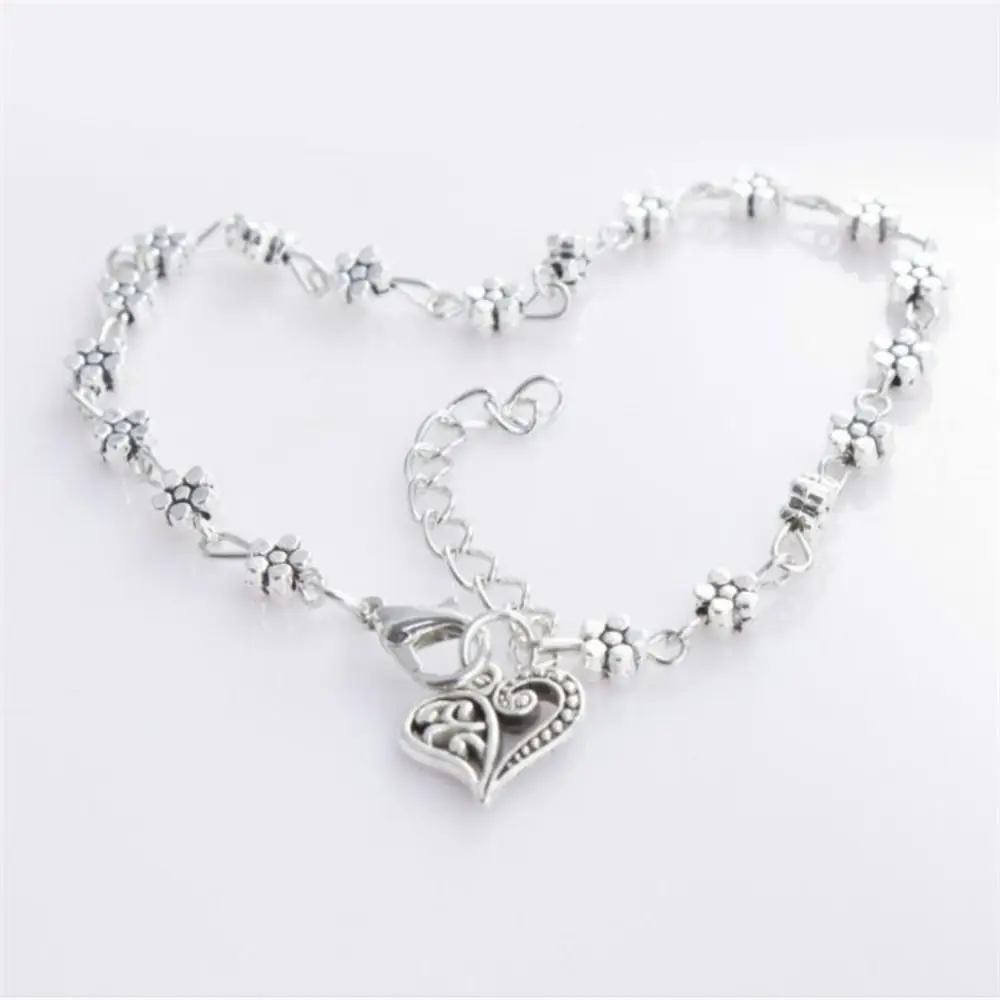 Heart & Flowers Anklet Foot Chain Boho Beach Beads Aolly Plum Blossom Anklets for Women Girl