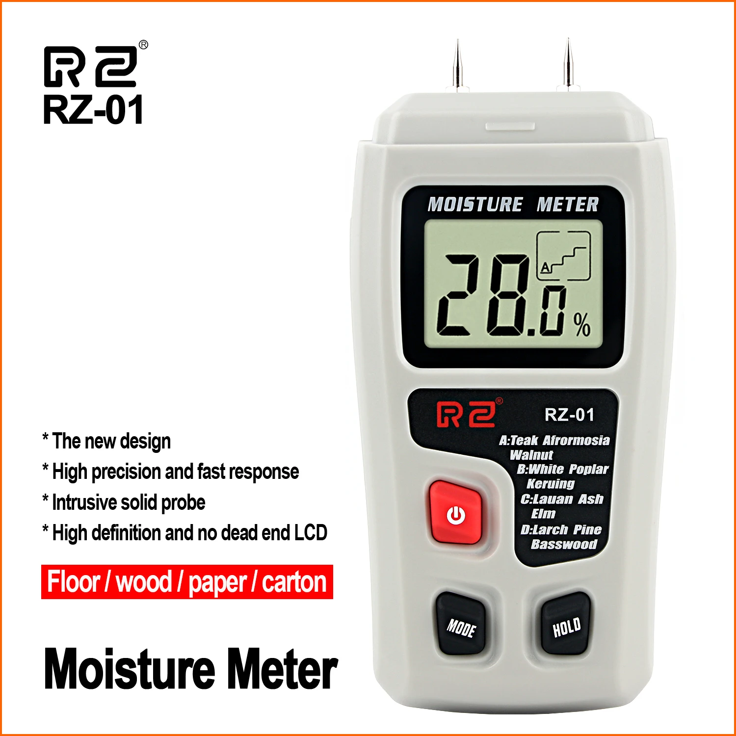 

RZ Wood Moisture Meter Portable Digital Handheld Humidity Meter Hygrometer 0~99.9% For Wood Cement mortar Lime mortar Brick