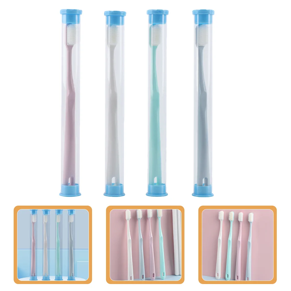 

4 Pcs Portable Nano Adult Toothbrush Cylinder Travel Home 4pcs Woman Toothbrushes Pp Fiber