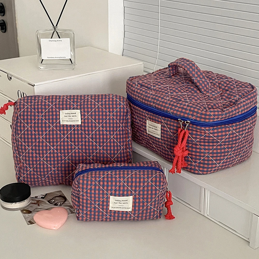 3 Bags Set Fashion Women Classic Cosmetic Bag Large Capacity Toiletry Makeup Organizer Pouch Ladies Zipper Quilted Bag