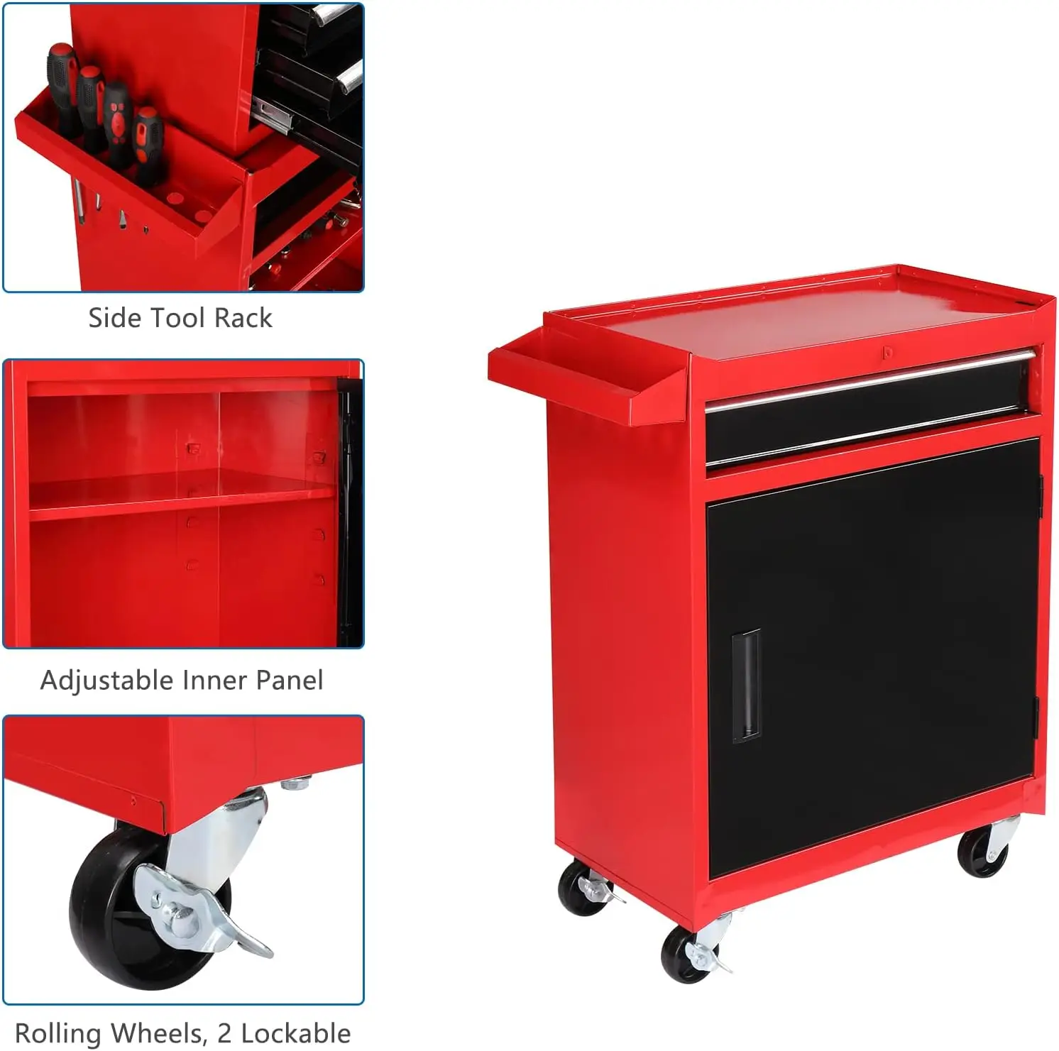5-Drawer Rolling Tool Chest Storage Cabinet Detachable Top Adjustable Shelf Mechanic Tool Organizer Box