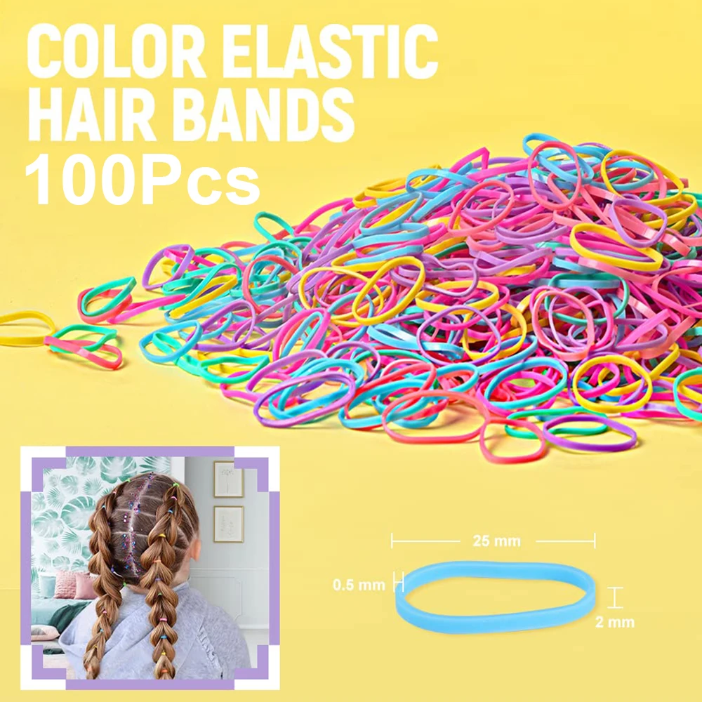 100 ligas elásticas para el cabello, mini bandas elásticas para el cabello,  diminutas bandas de goma de colores, soportes para cola de caballo para