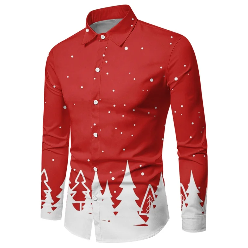 Camisa de hombre de moda de alta calidad con botones, camisa navideña, camisa de diseño informal, blusas navideñas de manga larga, blusas de solapa para hombre