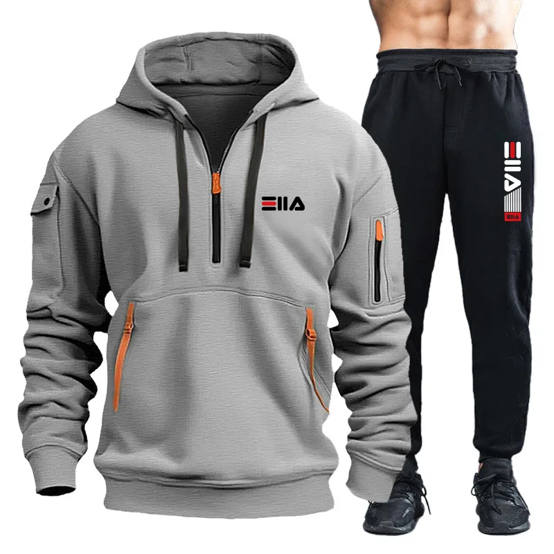 thumbnail image 1 of Conjuntos para hombre 2024, primavera otoño, sudadera con capucha y pantalones con cremallera, 2 piezas, chándal informal, traje deportivo para correr de marca para hombre, 1 of 5