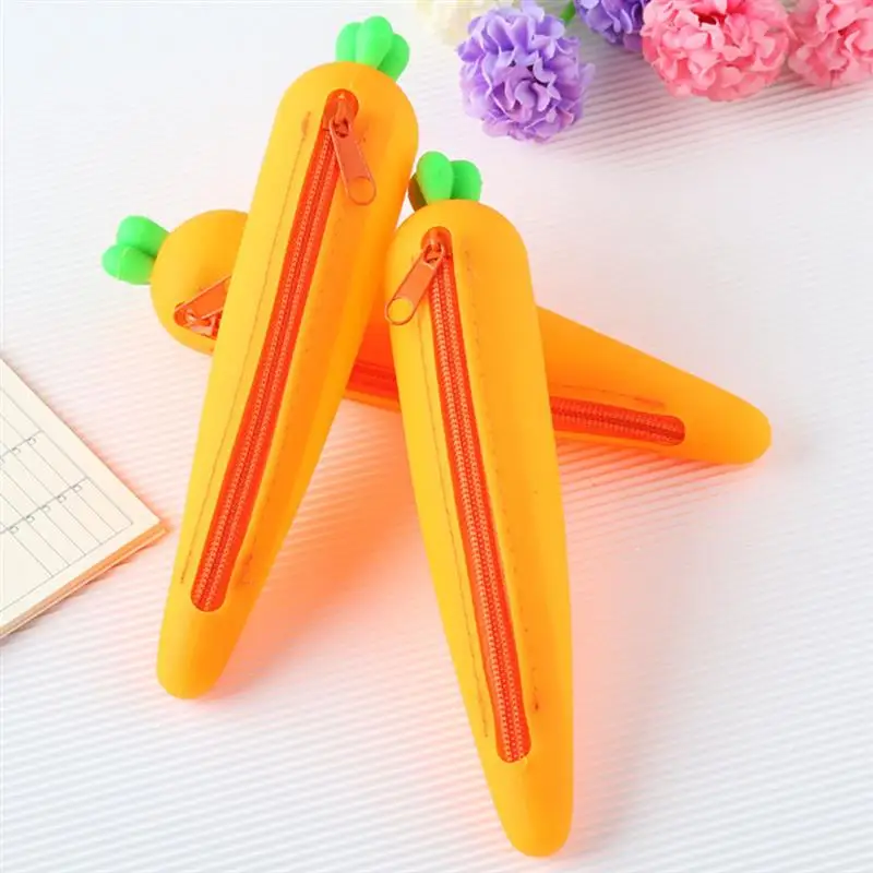 Promotional Carrot Shape Silicone Pencil Case