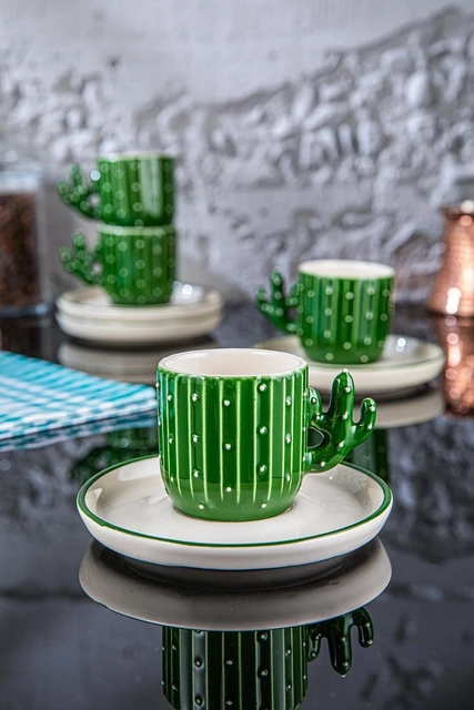 Cactus Ceramic Charm: Handmade Cactus Espresso Cups Set