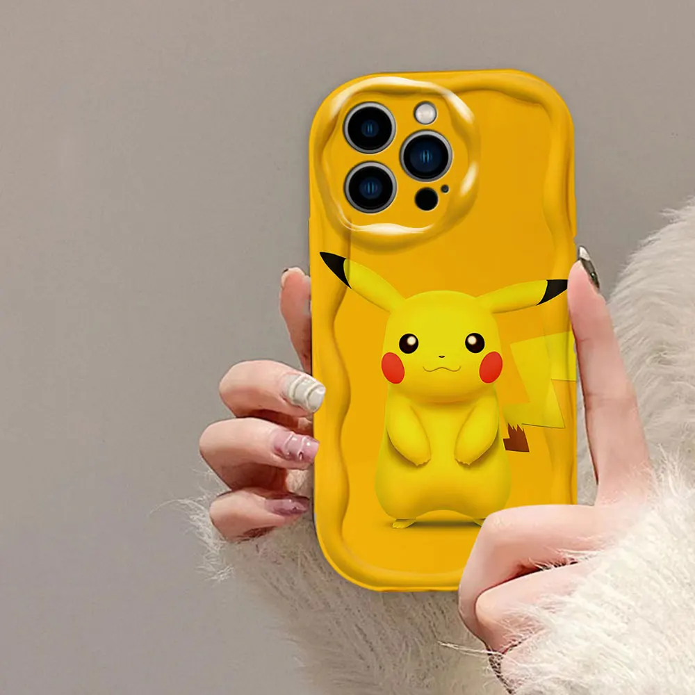 Pikachu 3D Wave Phone Case – Cute Pokémon Soft Silicone for iPhone 11–16 Pro Max
