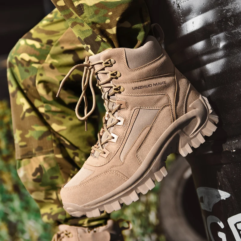 Men's Boots Autumn Round Head Lace Up High-top Sneakers Outdoor Camping Breathable Hiking Desert Boots Work Safety Shoes