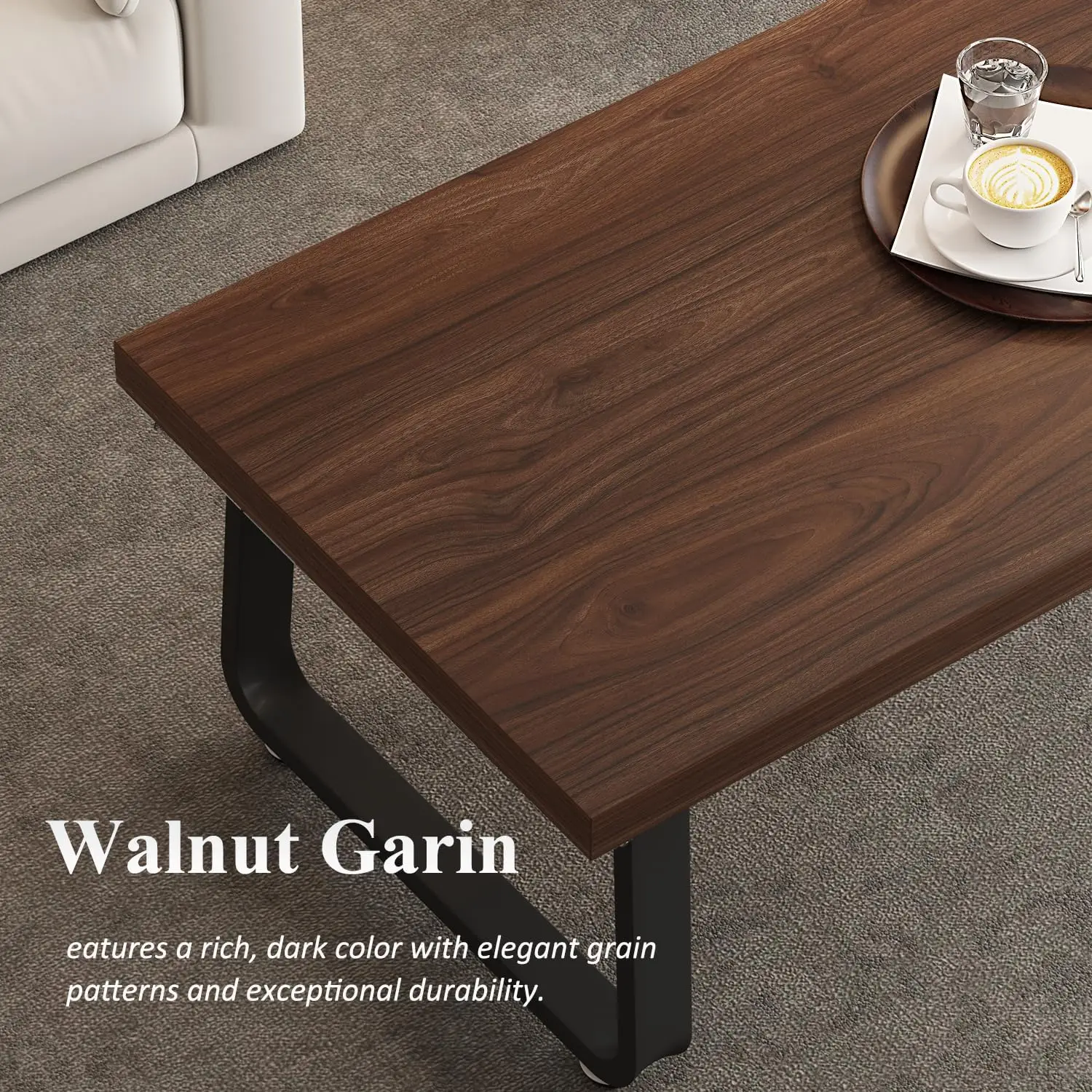 Rustic Walnut Coffee Table, Modern Center Table, Rectangle Industrial Living Room Coffee Table, Simple Farmhouse , Walnut, 47 in