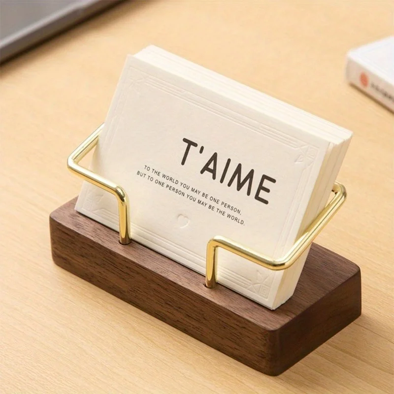 1Pc Card Storage Business Card Holder Tabletop Shelf Cards Display Stand Metal Wooden Holder Home Office Supply