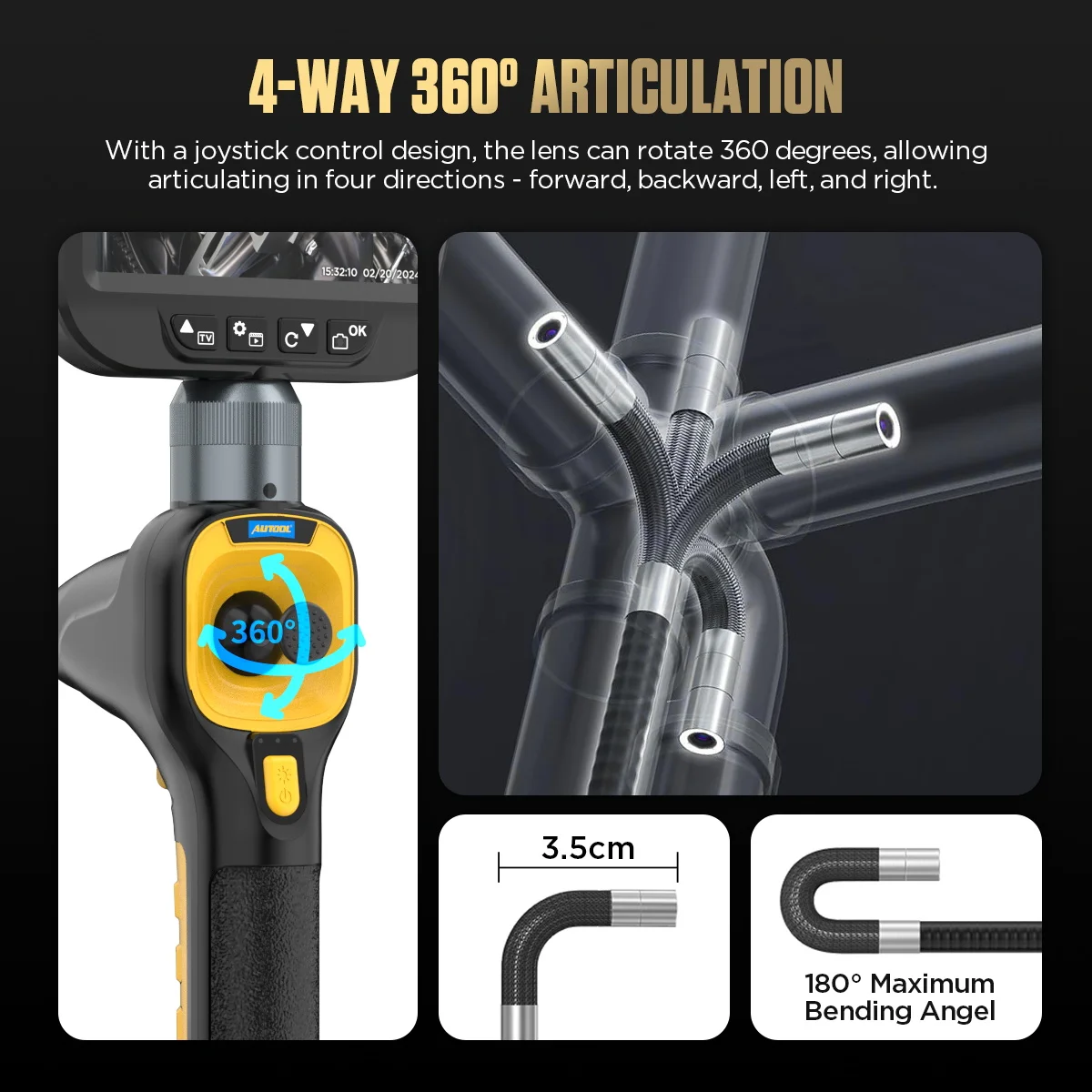 AUTOOL SVB308 단일 렌즈 디지털 내시경 1m 6MM 산업용 내시경 4.3인치 HD LCD 비디오 검사 카메라