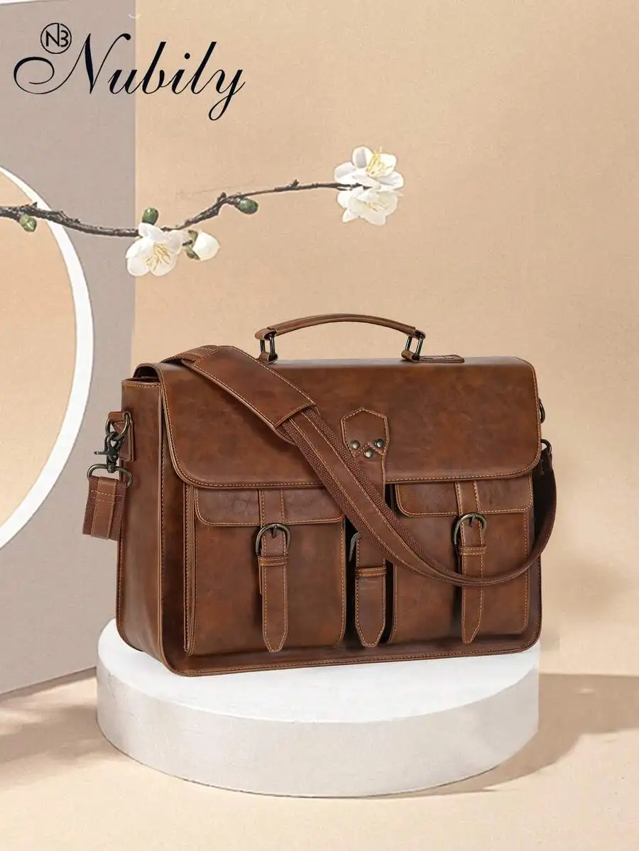 💼 Never Worry About Rain Again: 15.6" Vintage Leather Messenger Bag – Waterproof Laptop Briefcase for Men | Spacious Satchel & Computer Shoulder Bag for Work, College & Business Trip 2