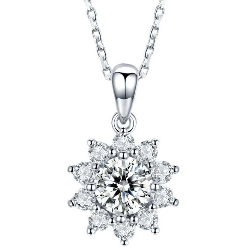 

Moissanite Sun Flower Pendant 925 Sterling Silver Gold-plated O-Clavicle Chain 1 Carat Moissanite Diamond Necklace Women