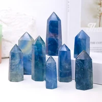 1PC Natural Crystal Blue Fluorite Point Wand Healing Gemstone Fluorite Crystal Column Quartz Tower Home Decoration 2