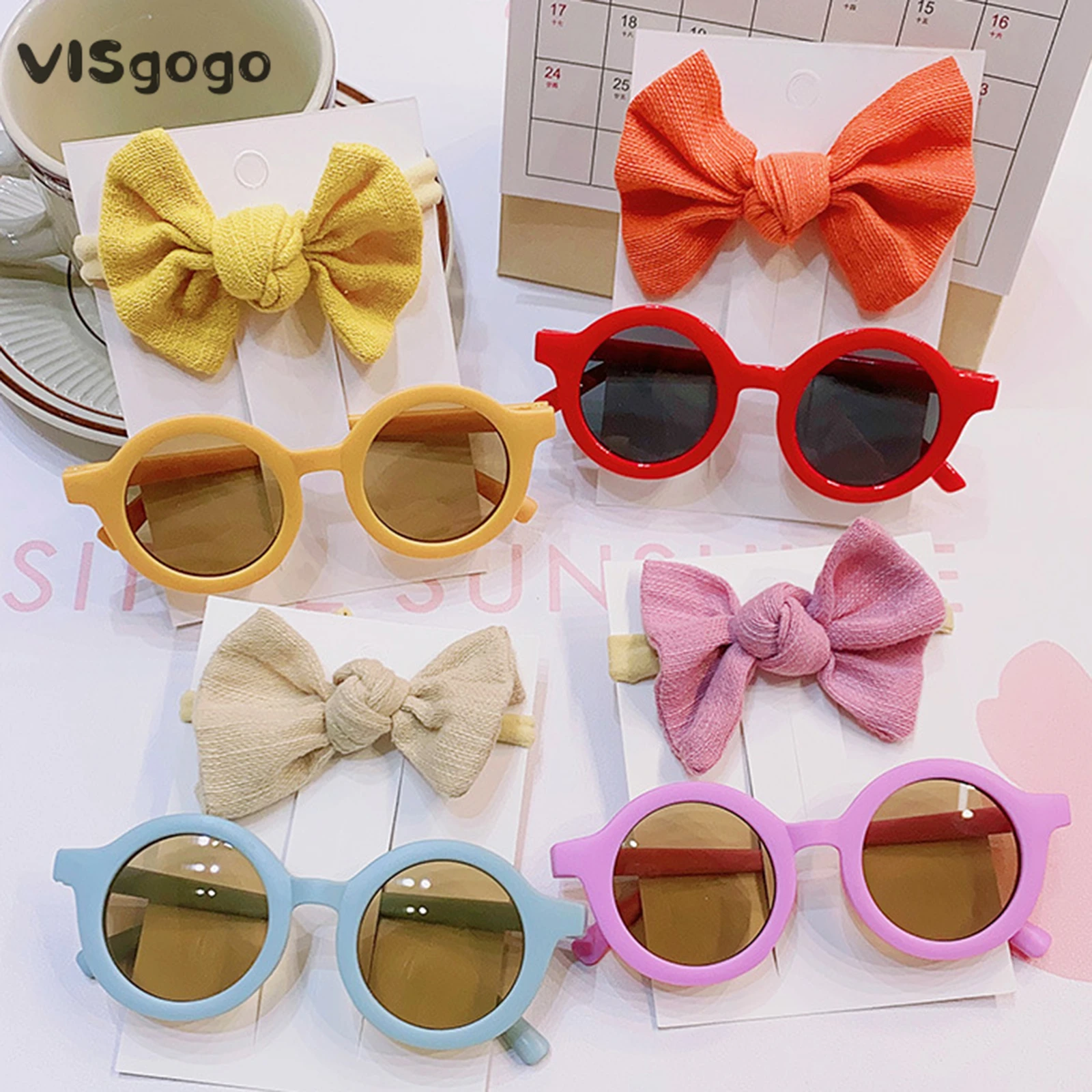 VISgogo Kids Girl Sunglasses and Headband Outfit Lightweight Sun Protection Glasses  Toddler Outdoor Beach Holiday Accessories