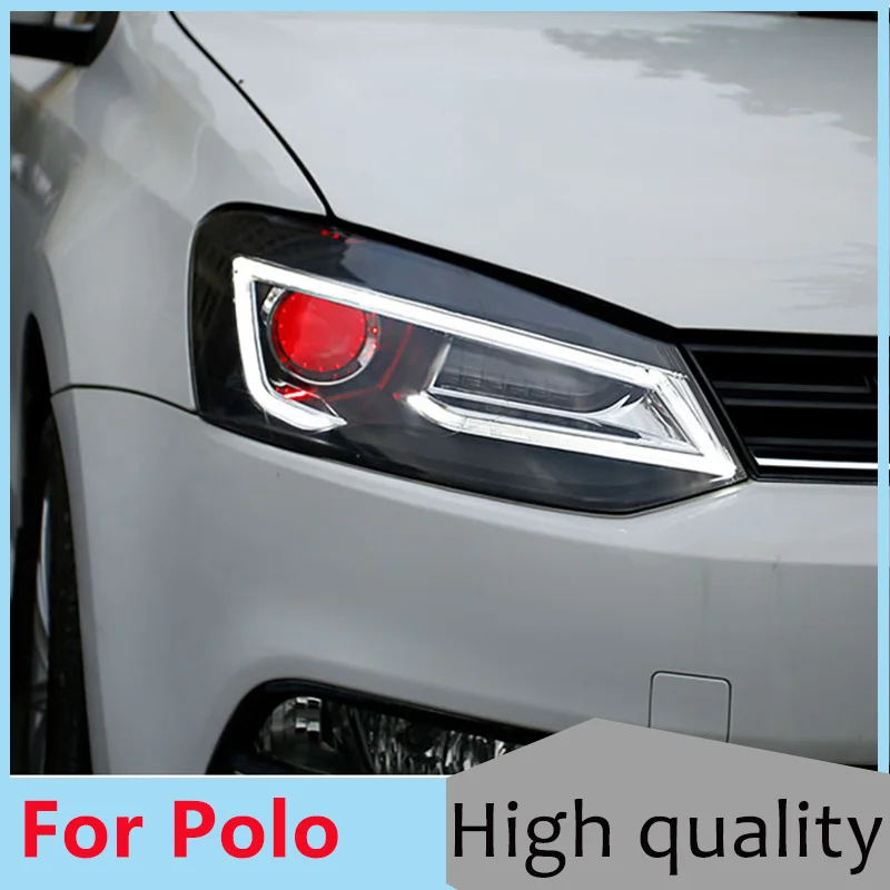 

Автомобильный Стайлинг для VW Polo светодиодный ные фары 2011-2017 Новинка Polo светодиодный ные ДХО + Динамический сигнал поворота Биксеноновые аксессуары для фар