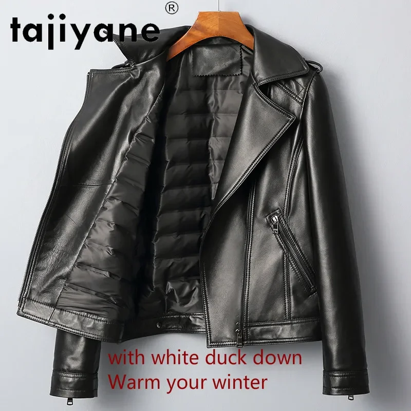 Tajiyane-Veste en cuir pour femme, manteaux en peau de mouton véritable, doudounes en résine blanche, vêtements d'automne et d'hiver, TN954