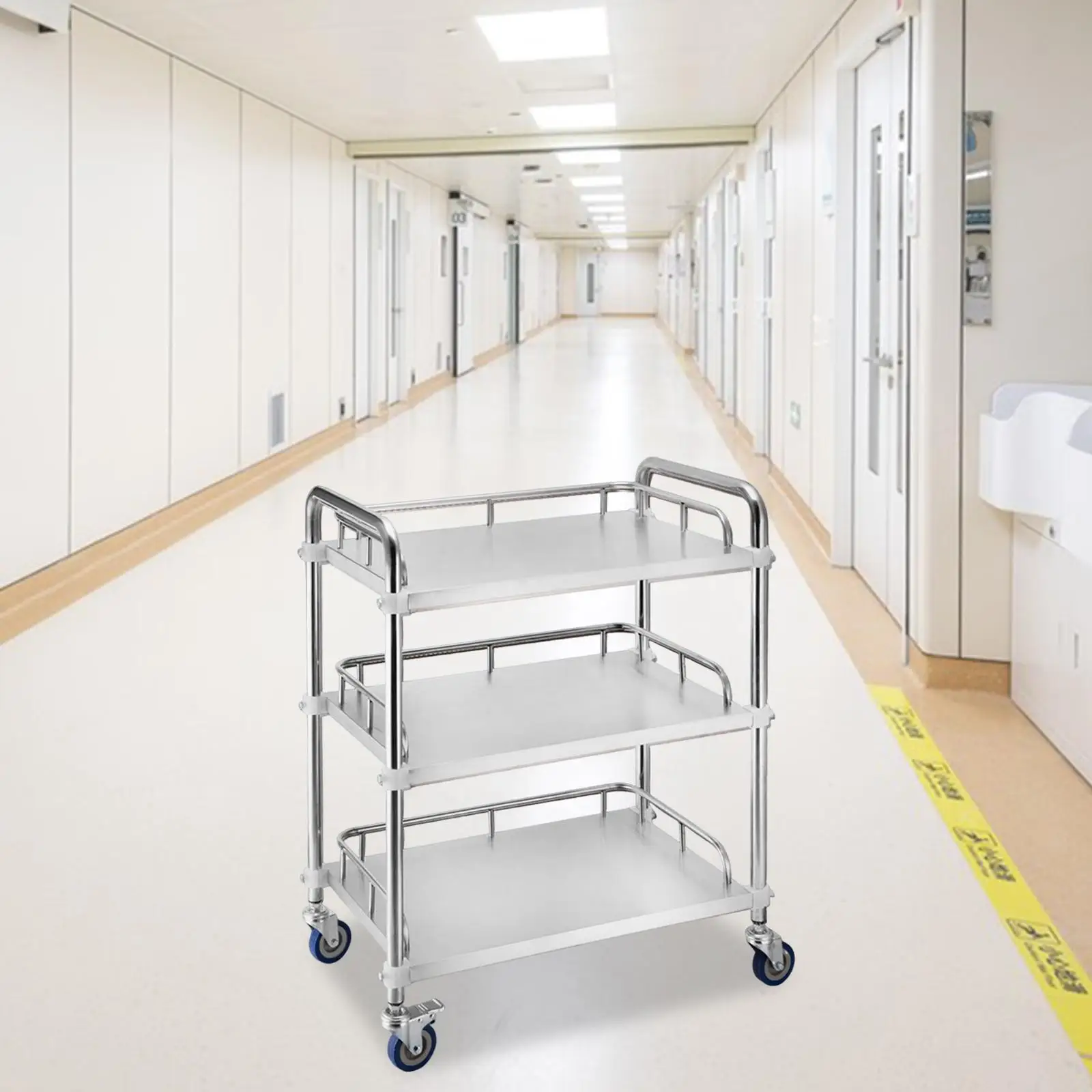 Mobile Lab Utility Cart with 4 Brake Casters Kitchen Trolley Multifunctional