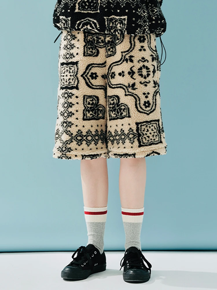 IMAKOKONI original design elastic waist printed yellow plush shorts for warmth 244891