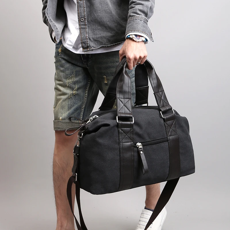 Vintage Canvas Leather Men Travel Bags Carry On Luggage Bag Men Duffel Bag Handbag Travel Tote Large Weekend