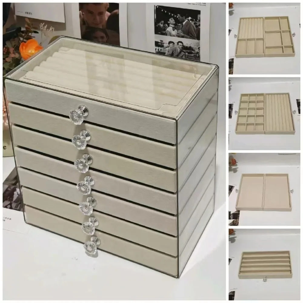 Newly Upgraded 7-Tier Dust-Proof Acrylic Jewelry Storage Box Modern Rectangular Desktop Display & Storage Jewelry Box