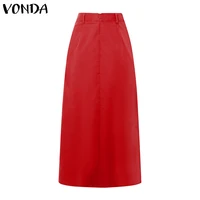 VONDA Plus Size Skirts Women Elegant High Waist Pleated Pockets Maxi Jupes Fashion Solid Party Streetwear Long Faldas Saia 5XL - Image 5