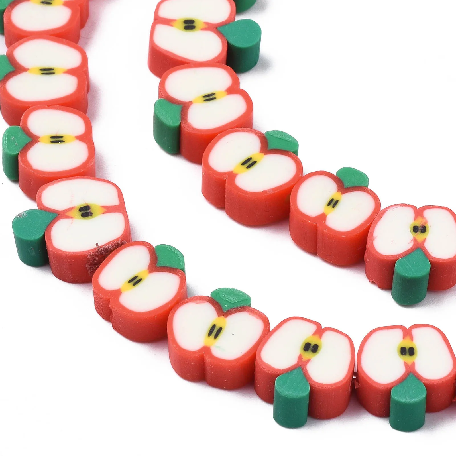 

10strands Red Apple Slice Shape Handmade Polymer Clay Beads Fruit Spacer Beads For DIY Bracelet Accessories Jewelry Making