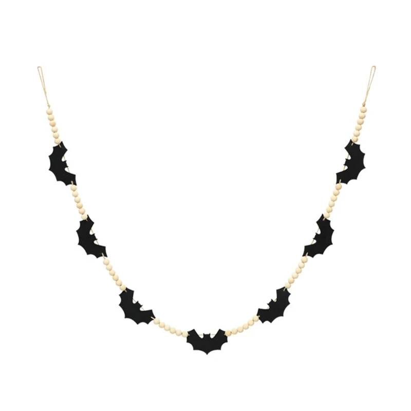 

Halloween Black Felt Bats & Wood Beads Garlands Scary HalloweenDecoration Bats Banner Halloween Decorations Indoor DropShip