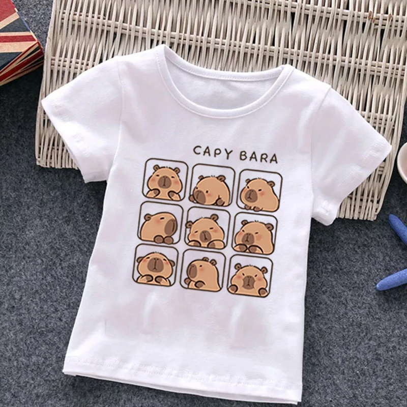 Children's Clothing Kawaii Cartoon Capybara Print Short Sleeve T-shirt Cute Capybara Lover Gift Animal Capybaras Harajuku Tshirt 5