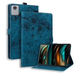 Embossed PU Leather Stand Wallet Cover - Lenovo Tab M11 (Blue)