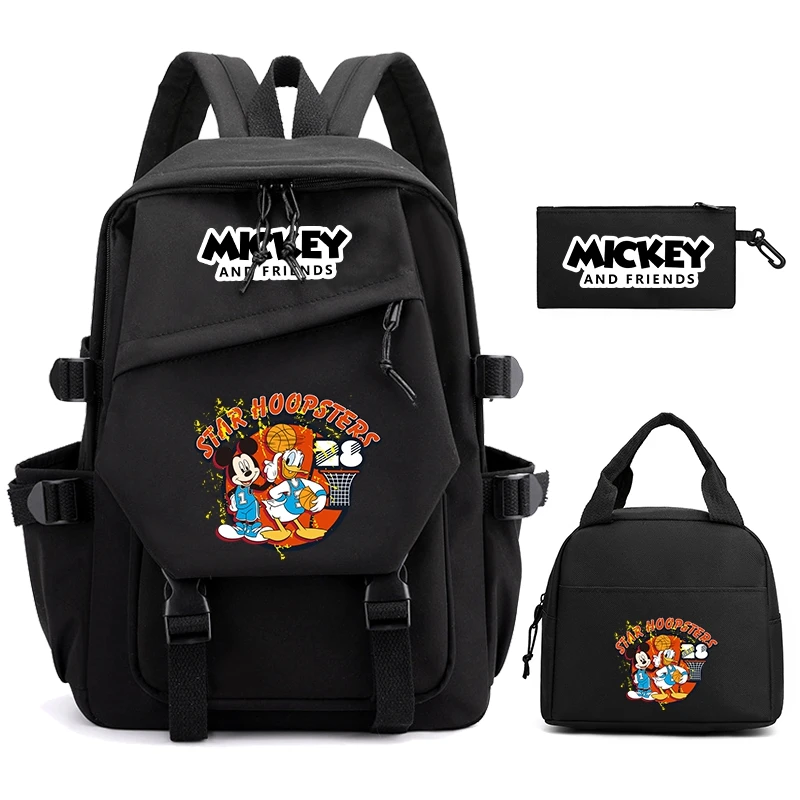 

3Pcs/set Disney Minnie Mickey Friend Donald Duck nylon Backpack with Lunch Bag for Girl Boy Student back to school Bookbag