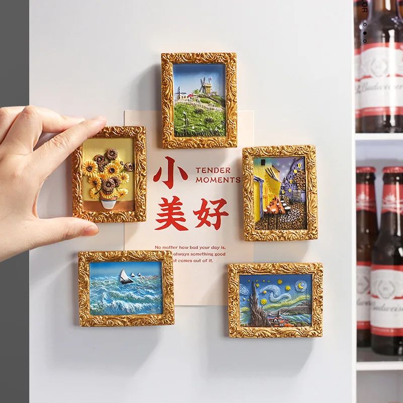 

World Famous Painting 3D Resin Fridge Magnets Van Gogh Series Starry Sky Sunflower Magnetic Magnets Refrigerator Stickers Decor