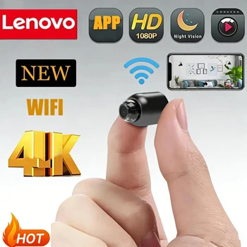 Telecamera Wireless Lenovo 4K per Sorveglianza e Sicurezza, Videocamera con Visione Notturna e Rilevamento del Movimento, Mini Cam per Monitoraggio Casa Intelligente