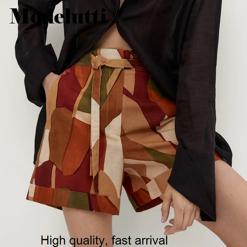 

Шорты женские прямые льняные с принтом, Модные свободные облегающие универсальные Простые повседневные штаны на шнуровке, лето 2023