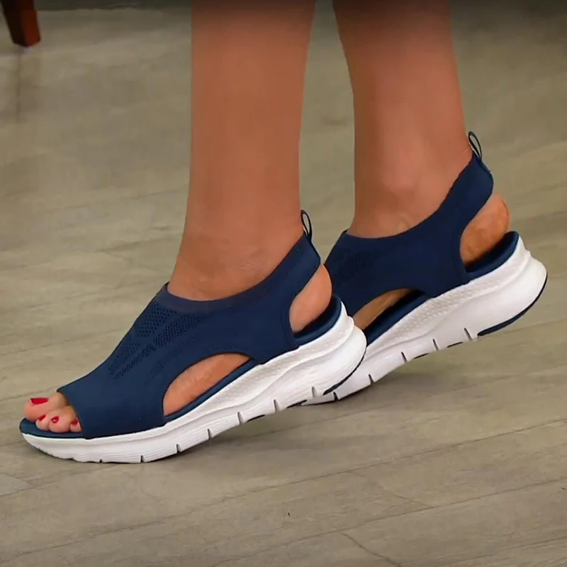 Women Sandals Mesh Casual Ladies Wedge Shoes Solid Color Platform Slip-On Female Sandalias Soft Thick Bottom Mujer