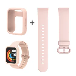 Silicone Strap and Protective Case for Smartwatches - Versatile and Durable Replacement Band (Light Pink add strap)