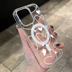 Clear Magnetic Phone Case with White Love Heart Design and Wireless Charging Compatibility - Galaxy S23 Ultra (T7174)