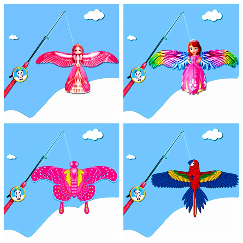 free shipping PE mini kites flying for children kite fishing rod dynamic  wing eagle kite toys Novelty toy kites for kids