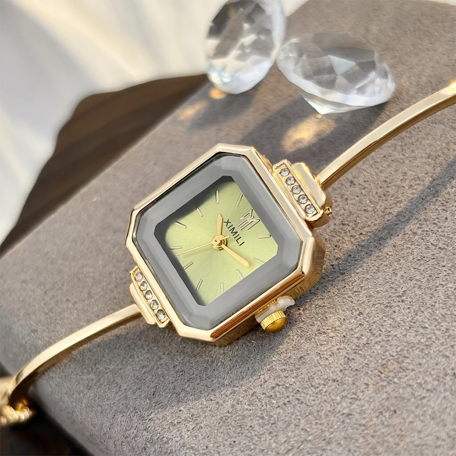 Elegant Women's Square Dial Diamond-Accent Minimalist Watch
